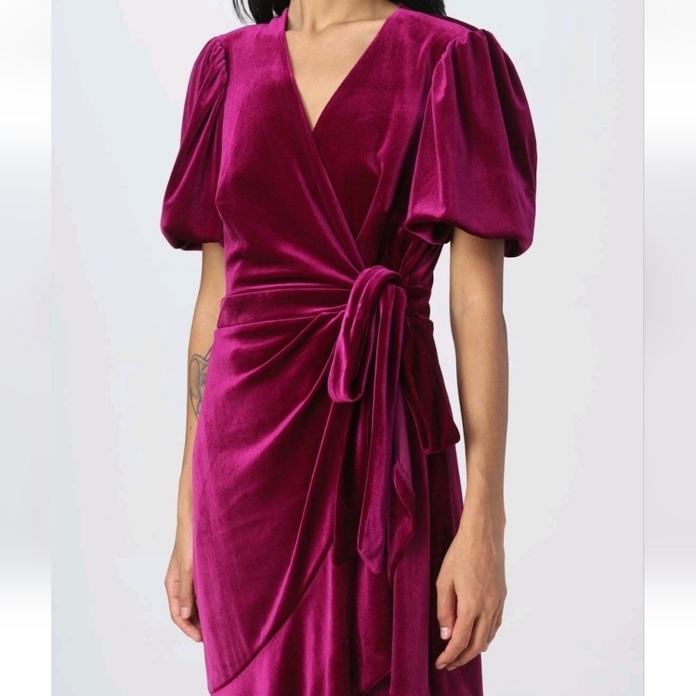 Lauren Ralph Lauren Womens Belted Velvet Puff-Sle Garnet Dress  2 - MSRP: $225